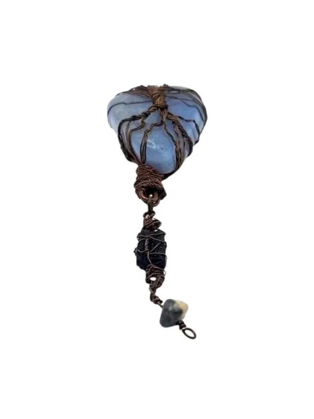 Tree Of Life Handmade Copper Wire Wrapped Polished Blue Celestite Art Pendant - Picture 4 of 8